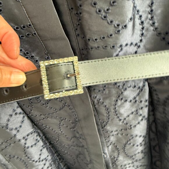 Teri Jon by Rickie Freeman Navy Embroidered Shirt Dress with Belt (Size 8) - Picture 4 of 5